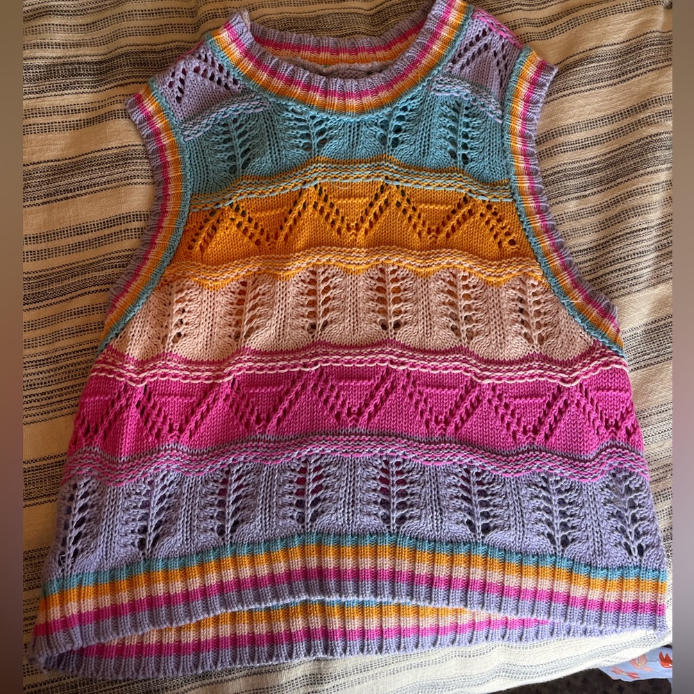 Crochet sweater- Multicolor Crochet Sweater/Tank Top, Size M